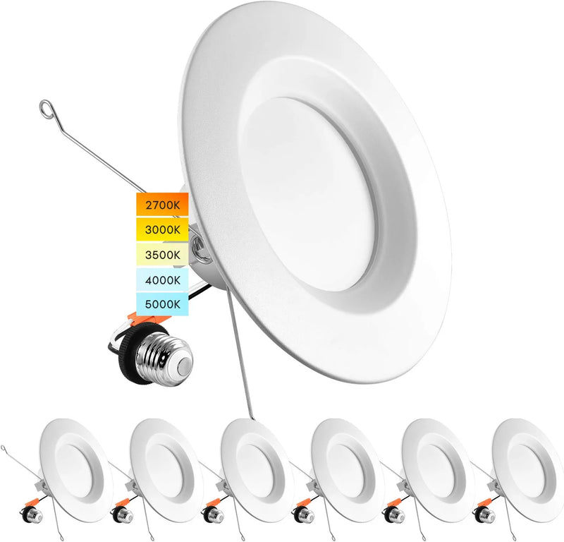 Luxrite 5/6 Inch LED Recessed Retrofit Downlight, 14W=90W, CCT Color Selectable 2700K | 3000K | 3500K | 4000K | 5000K, Dimmable Can Light, 1100 Lumens, Wet Rated, Energy Star, Smooth Trim (4 Pack) Home & Garden > Lighting > Flood & Spot Lights Luxrite 6 Count (Pack of 1)  
