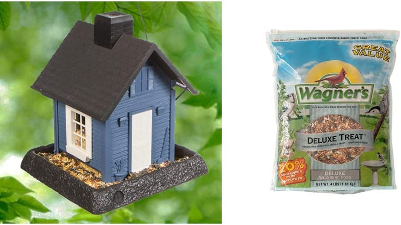 North States Village Collection Blue Cottage Birdfeeder: Easy Fill and Clean. Large, 5 Pound Seed Capacity (9.5 X 10.25 X 11, Blue) & Wagner'S 62067 Deluxe Treat Blend Wild Bird Food, Original Version Animals & Pet Supplies > Pet Supplies > Bird Supplies > Bird Food North States Blue Birdfeeder + Wild Bird Food 9.5 x 10.25 x 13.25
