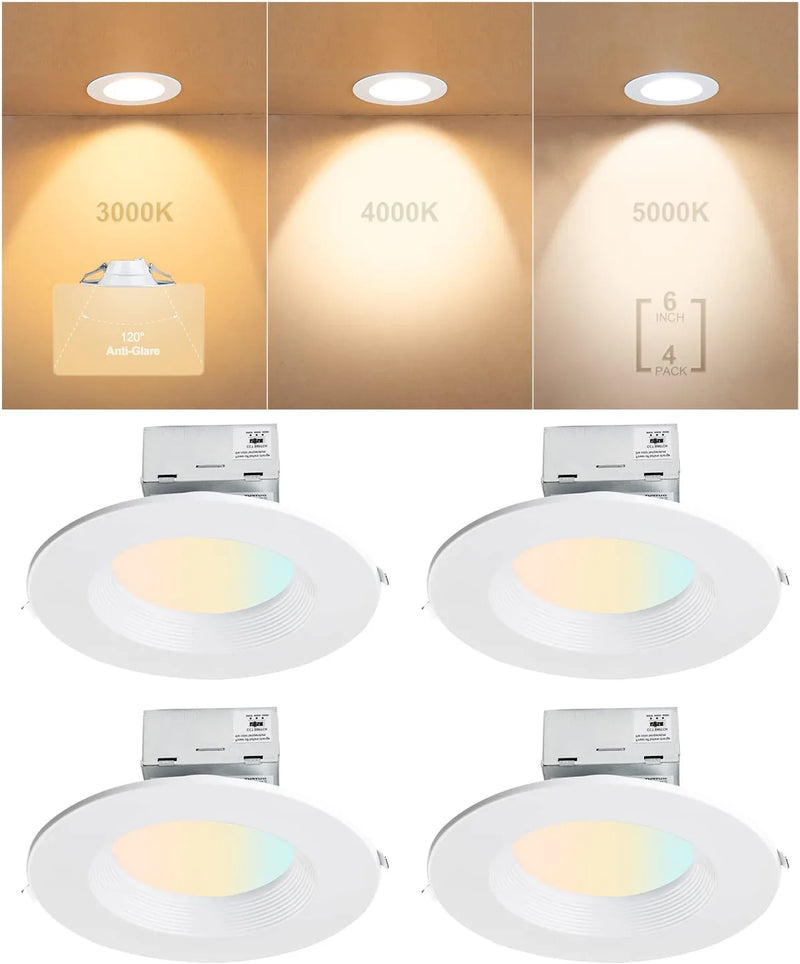 12 of Pack LED Recessed Lighting 6 Inch CRI90 3CCT 3000K/4000K/5000K LED Can Lights Dimmable Resseced Light Fixtures Can-Killer Downlight Ceiling Light, 1200LM Brightness Slim Pot Canless-Ic Rate Home & Garden > Lighting > Flood & Spot Lights Lightdot 5000k/4000k/3000k 6in downlight || 4Pack 