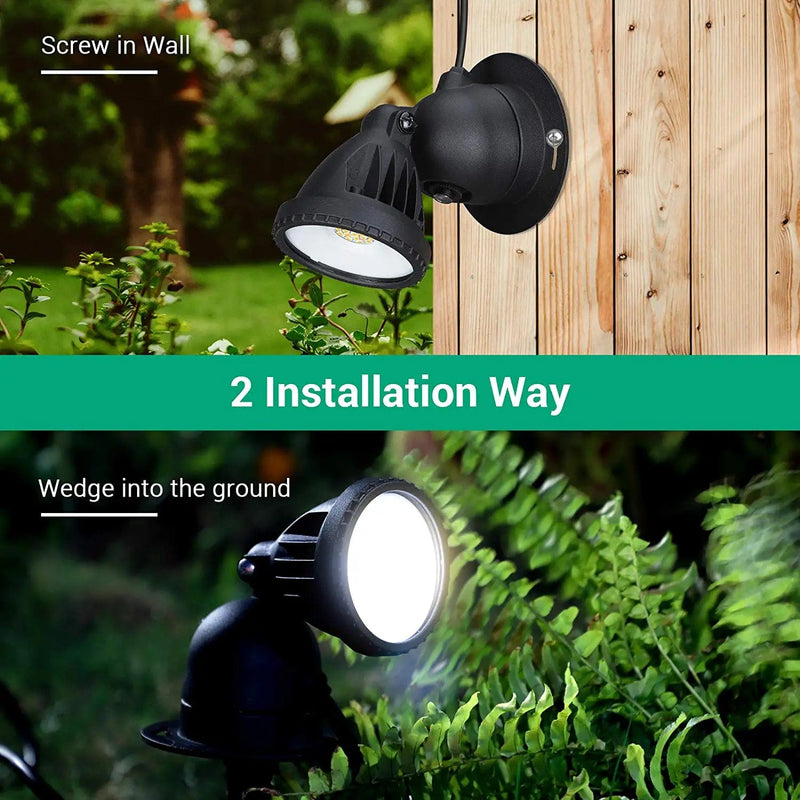 EDISHINE LED Outdoor Spotlight Waterproof, Dusk to Dawn Spot Lights Outdoor, 120V 12W 1200LM 4000K Plug in Landscape Light for Outdoor Decorations, Flag, Trees, 3 FT Extension Cord, 2 Pack