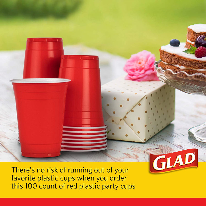 Glad Everyday Disposable Plastic Cups for Everyday Use | Red Plastic Cups Strong and Sturdy Red Plastic Party Cups for All Occasions, 16 Oz Cups (100 Count)