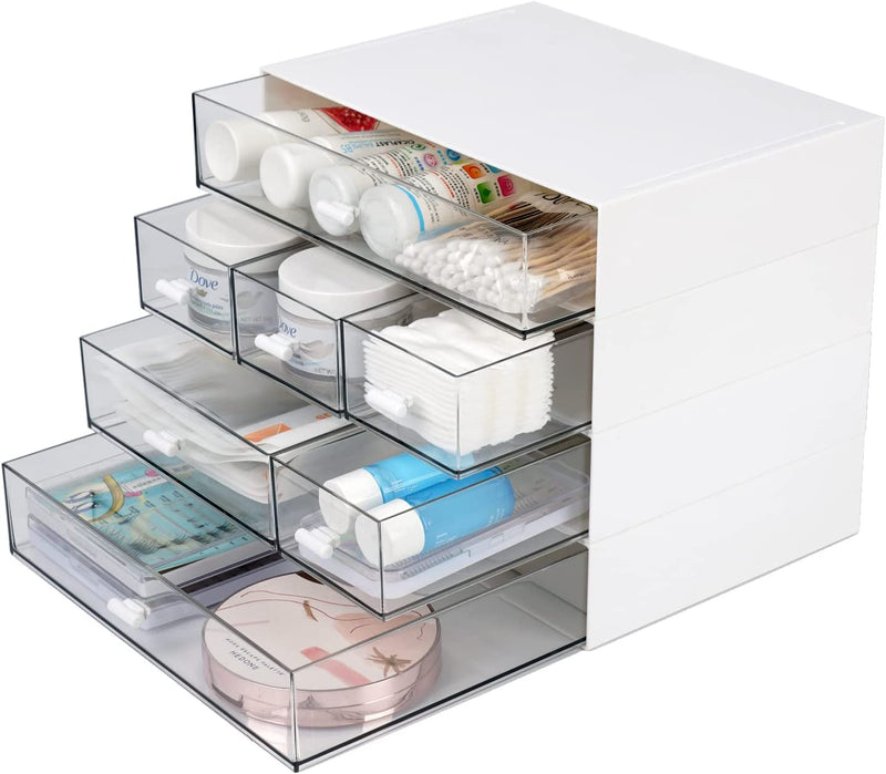 Osteed Desktop Drawers, Desk Organizer with 7 Drawers, Stackable Plastic Storage Box for Home Collection, Cosmetics, Office Supplies (4 Flat Layers, White) Home & Garden > Household Supplies > Storage & Organization OSteed White 4 Flat Layers & 7 Drawers 