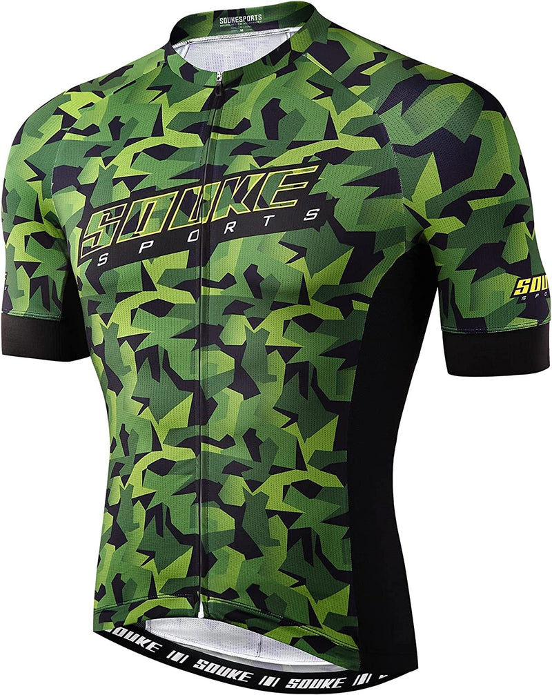 Souke Sports Men'S Cycling Bike Jersey Biking Shirts Short Sleeve Bicycle Clothing Zip Pocket Sporting Goods > Outdoor Recreation > Cycling > Cycling Apparel & Accessories Souke Sports Od Green Small 