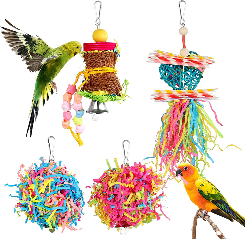 YUEPET 4 Pack Bird Shredder Toys Small Parrot Chewing Toys Parrot Cage Foraging Hanging Toy for Small Bird Parakeets Parrotlets Lovebirds Cockatiels Animals & Pet Supplies > Pet Supplies > Bird Supplies > Bird Toys YUEPET   