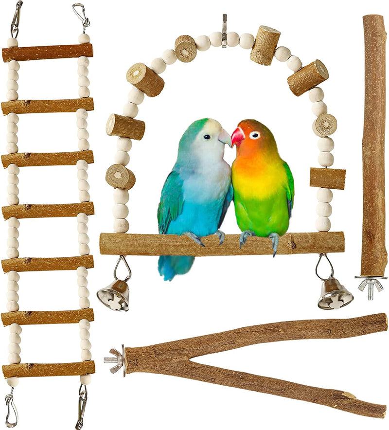 Luonfels Bird Perches Parakeet Cockatiel Toys, Large Ladder Birds Cage Accessories, Swing Platform for Parrot Parrotlets Budgies Pack of 5 Animals & Pet Supplies > Pet Supplies > Bird Supplies Luonfels Swing  
