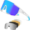 HAAYOT Cycling Glasses Polarized Baseball Sunglasses for Men Women 1 or 5 Lenses Sport Sunglasses for Fishing Driving Running Sporting Goods > Outdoor Recreation > Cycling > Cycling Apparel & Accessories HAAYOT White Frame & Ice Blue Lens  