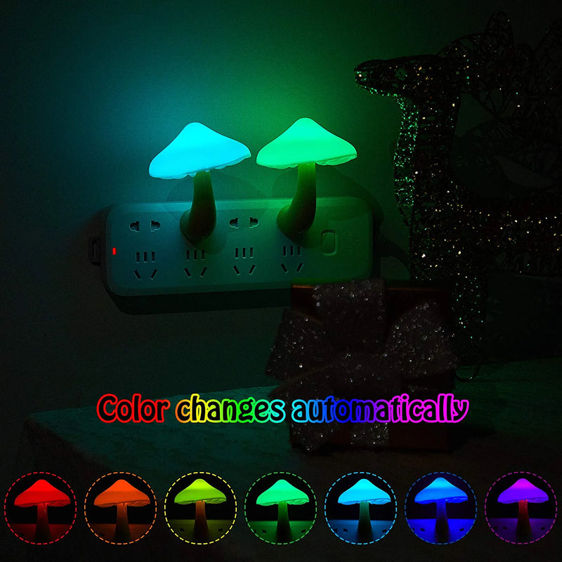 Mudder 2 Pack Sensor LED Mushroom Night Light Plug in Smart Lamp Mini Mushroom Night Lights LED Night Lamp Color Changing for Adults Kids (7-Color Discoloration)