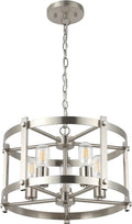 WINGBO 5-Light Farmhouse round Chandelier, Industrial Hanging Pendant Light with Metal Drum Shade, Height Adjustable for Flat and Slop Ceiling, Kitchen Island, Dining Room, Living Room, Nickel Home & Garden > Lighting > Lighting Fixtures > Chandeliers WINGBO Nickel  