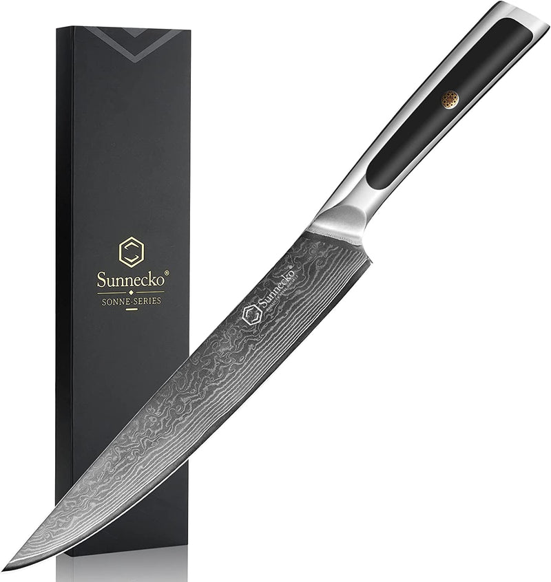 Sunnecko Damascus Kitchen Knife Set,6 PCS Knife Sets for Kitchen with Block,67-Layer Japanese VG10 High Carbon Stainless Steel Blade,Ultra-Sharp,Full Tang Forged,Ergonomic Handle,Shears Included Home & Garden > Kitchen & Dining > Kitchen Tools & Utensils > Kitchen Knives Sunnecko 8 inch Carving Knife  