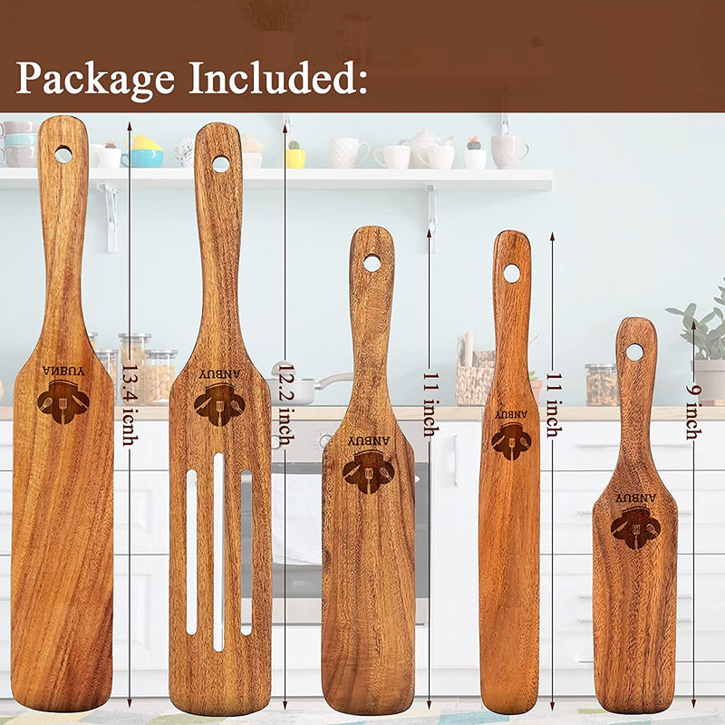 Spurtles Kitchen Tools as Seen on Tv, 5Pcs Spurtles Kitchen Tools as Seen on TV, Natural Teak Wooden Cooking Utensils, Slotted Spurtles Set with Hanging Hole, Heat Resistant Nonstick Home & Garden > Kitchen & Dining > Kitchen Tools & Utensils ANBUY   