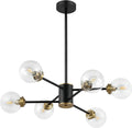 WINGBO 6-Light Modern Chandelier, Sputnik Pedant Light Fixture with Large Opal White Glass Globe Shade for Flat and Slop Ceiling, Height Adjustable for Kitchen Living Room Dining Room Bedroom, Gold Home & Garden > Lighting > Lighting Fixtures > Chandeliers WINGBO Black + Clear Glass 2 6-Light 