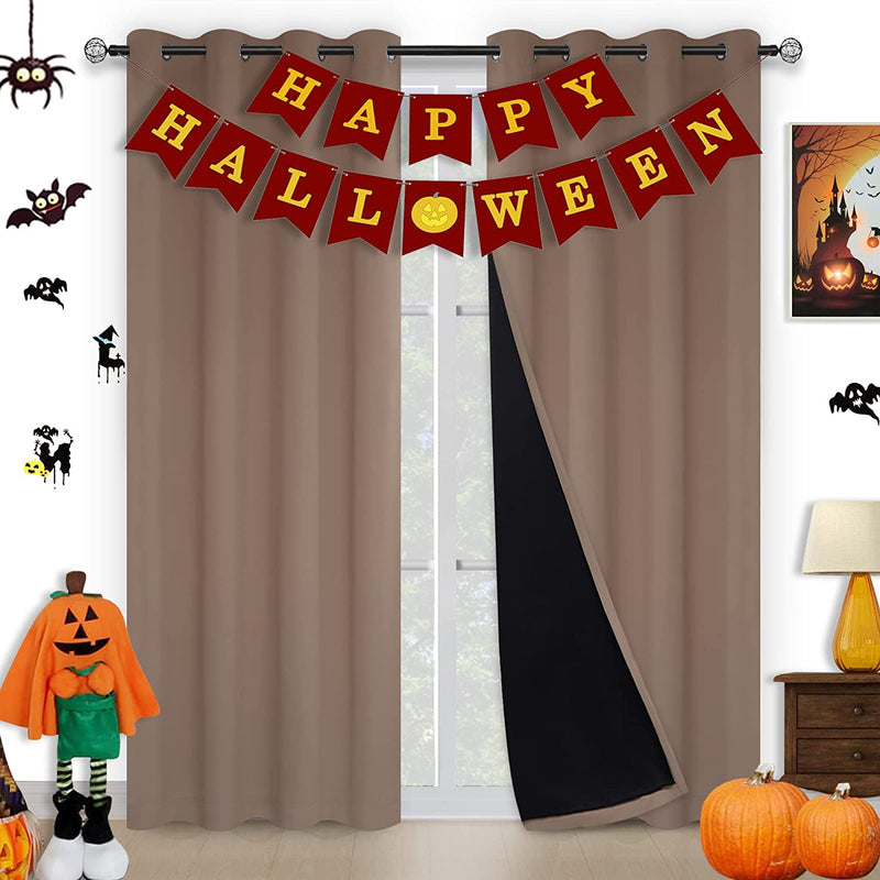 Kinryb Halloween 100% Blackout Curtains Coffee 72 Inche Length - Double Layer Grommet Drapes with Black Liner Privacy Protected Blackout Curtains for Bedroom Coffee 52W X 72L Set of 2 Home & Garden > Decor > Window Treatments > Curtains & Drapes Kinryb Coffee W52" x L84" 