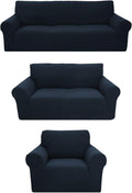 Sapphire Home 3-Piece Brushed Premium Slipcover Set for Sofa Loveseat Couch Arm Chair, Form Fit Stretch, Wrinkle Free, Furniture Protector Set for 3/2/1 Cushion, Polyester Spandex, 3Pc, Brushed, Brown Home & Garden > Decor > Chair & Sofa Cushions Sapphire Home Blue 3pc set (Sofa, Love, Chair) 