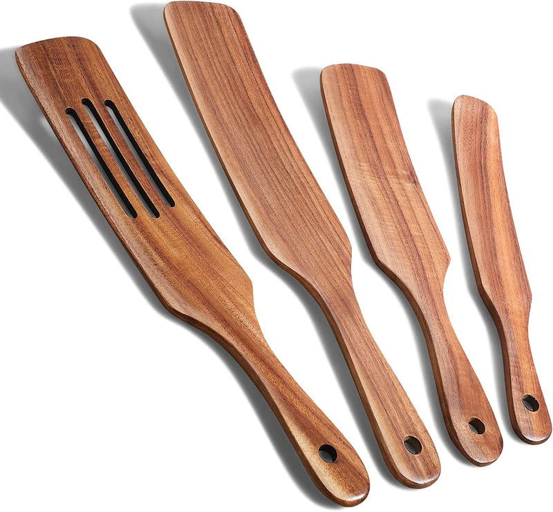 Spurtle Set, Natural Acacia Wooden Kitchen Utensils Set of 4, Wooden Spoons Utensils for Cooking, Stirring, Mixing, Serving, Spurtles Kitchen Tools as Seen on Tv for Nonsick Cookware Home & Garden > Kitchen & Dining > Kitchen Tools & Utensils TEZZ Four PCS  