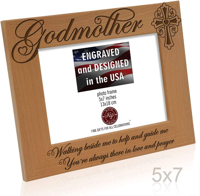 KATE POSH - Godmother Engraved Natural Wood Picture Frame, Cross Decor, Godmother Gift from Godchild, Baptism Gifts, Religious Catholic Gifts, Thank You Gifts (5" X 7" Horizontal) Home & Garden > Decor > Picture Frames KATE POSH   