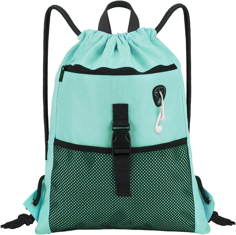 LIVACASA Drawstring Bag Gym with Pockets Sports Sack with Handle Drawstring Backpack Travel for Men Women Home & Garden > Household Supplies > Storage & Organization LIVACASA Light Blue  
