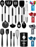 ORBLUE Silicone Cooking Utensil Set, 14-Piece Kitchen Utensils with Holder, Safe Food-Grade Silicone Heads and Stainless Steel Handles with Heat-Proof Silicone Handle Covers, Gray Home & Garden > Kitchen & Dining > Kitchen Tools & Utensils Orblue Boundless Black  
