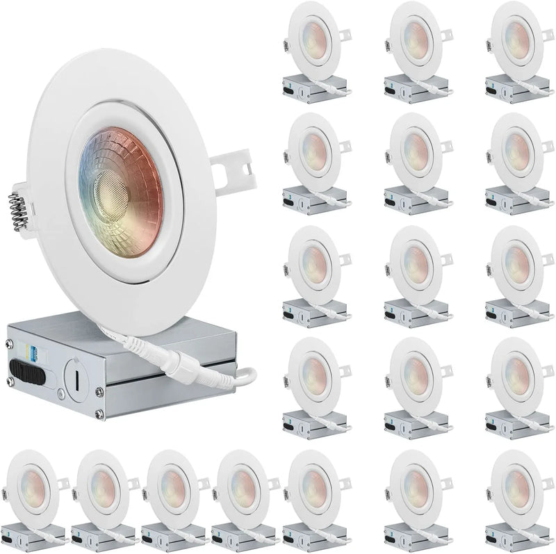 QPLUS 4 Inch Ultra-Thin Adjustable Eyeball Gimbal LED Recessed Lighting with Junction Box/Canless Downlight, 10 Watts, 750Lm, Dimmable, Energy Star and ETL Listed (5000K Day Light, 12 Pack) Home & Garden > Lighting > Flood & Spot Lights QPLUS CCT 3000K/4000K/5000K/6500K/Switch 4 Inches 