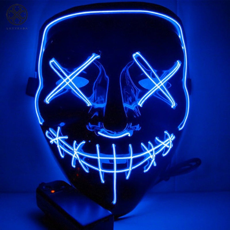 Luxtrada Halloween LED Glow Mask EL Wire Light up the Purge Movie Costume Party +AA Battery (Yellow) Apparel & Accessories > Costumes & Accessories > Masks Luxtrada Blue  