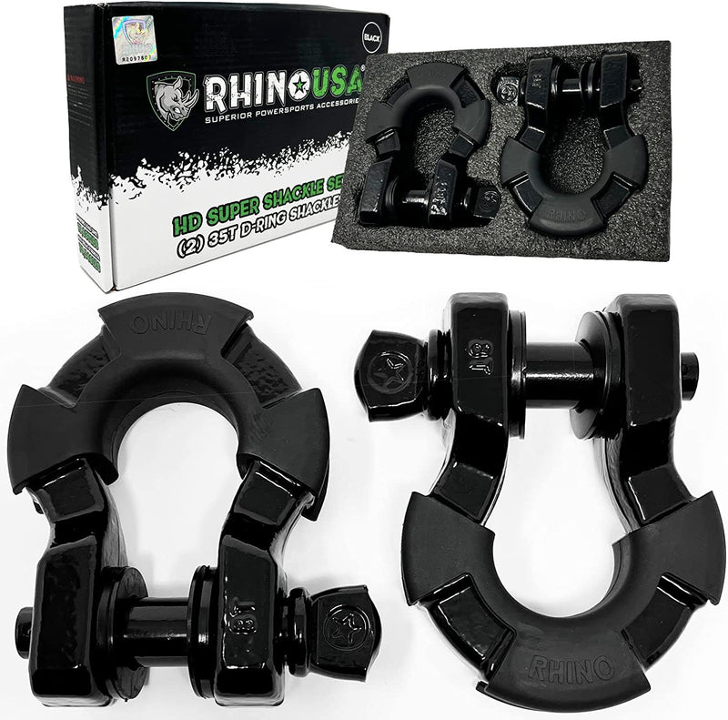 Rhino USA D Ring Shackle 41,850Lb Break Strength – 3/4” Shackle with 7/8 Pin for Use with Tow Strap, Winch, Off-Road Jeep Truck Vehicle Recovery, Best Offroad Towing Accessories Sporting Goods > Outdoor Recreation > Winter Sports & Activities Rhino USA Black (2PK) 35 TON 