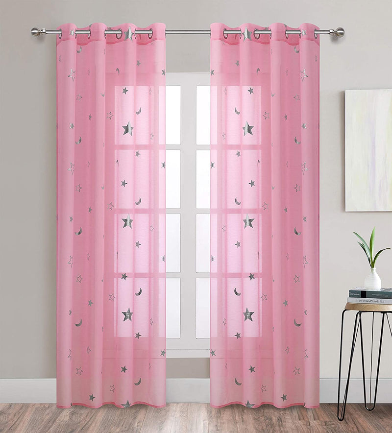 Girl Curtains for Bedroom Pink with Gold Stars Blackout Window Drapes for Nursery Heavy and Soft Energy Efficient Grommet Top 52 Inch Wide by 84 Inch Long Set of 2 Home & Garden > Decor > Window Treatments > Curtains & Drapes Gold Dandelion Silver Pink 52 in x 63 in 
