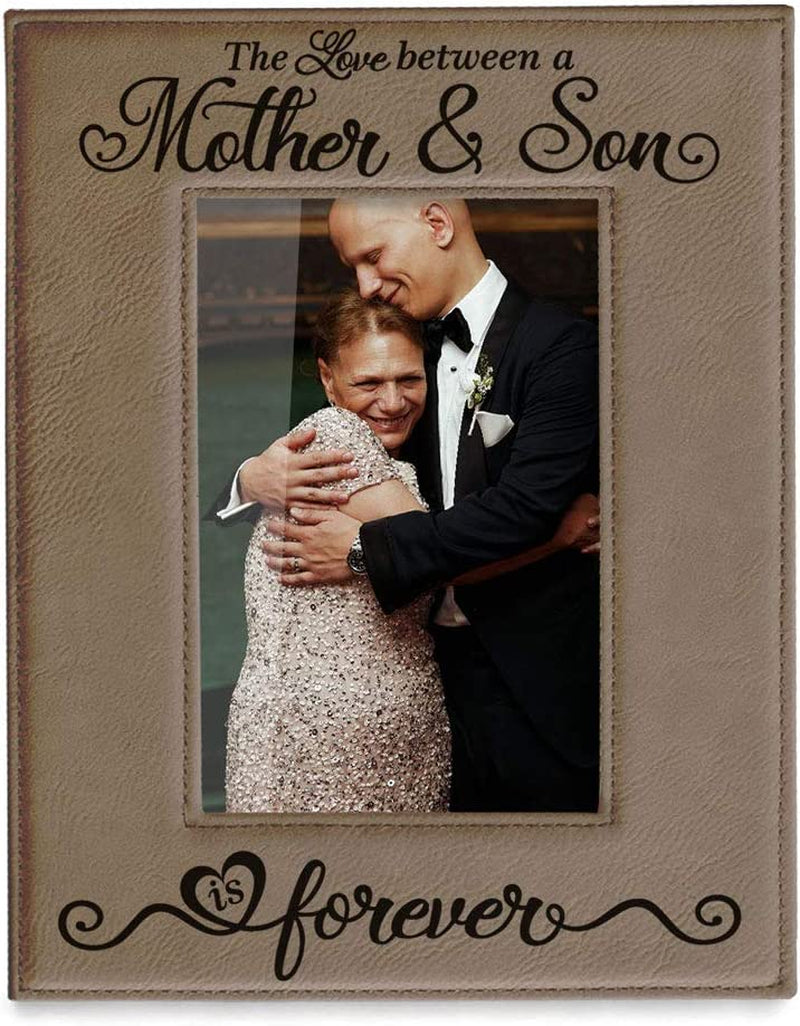 KATE POSH the Love between a Mother & Son Is Forever Engraved Leather Picture Frame, Mother of the Groom, Best Mom Ever, First Mother'S Day, Mommy & Me Gifts (4" X 6" Horizontal) Home & Garden > Decor > Picture Frames KATE POSH 5" x 7" Vertical  