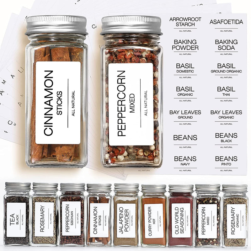 NETANY 25 Pcs Spice Jars with Label - Minimalist Spice Bottle, Glass Jars with Lids, Rustic Farmhouse Spice Labels Stickers, Collapsible Funnel, 4Oz Spice Containers, Seasoning Storage Bottles for Spice Rack, Cabinet, Drawer Home & Garden > Decor > Decorative Jars NETANY   