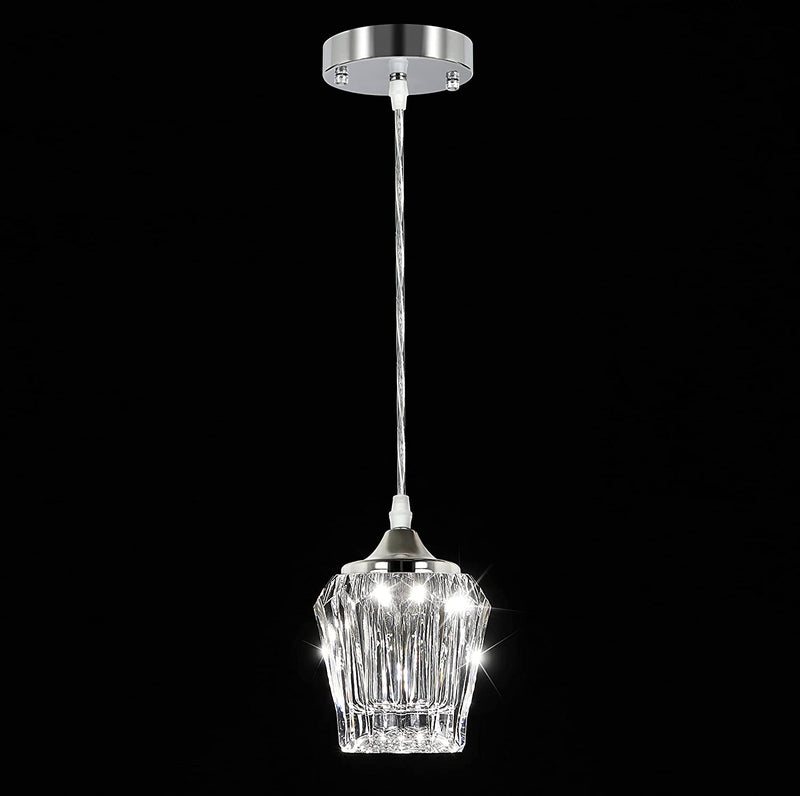 Modern Acrylic Crystal Pendant Light Fixture Ceiling, LED Hanging Lamp with 5000K Daylight White, Adjustable Pendant Lighting for Kitchen Island Living Room Restaurant, White Chrome Finished, 3-Pack