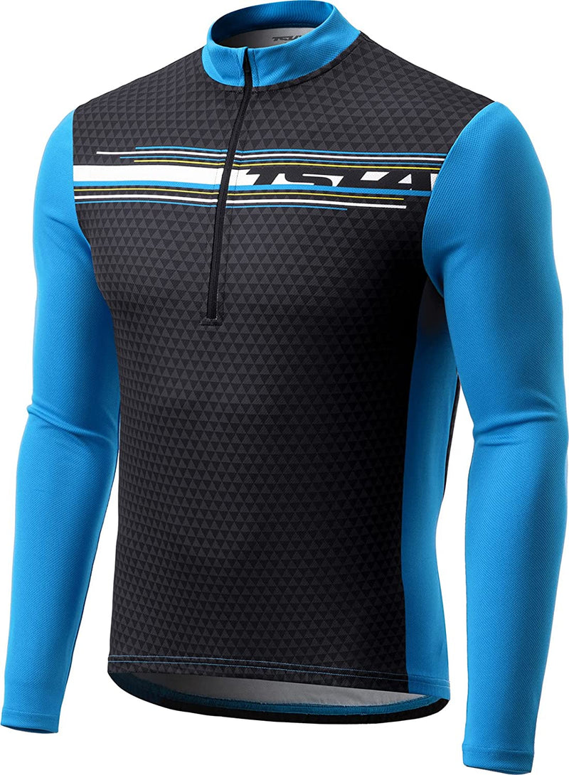 TSLA Men'S Long Sleeve Bike Cycling Jersey, Quick Dry Breathable Reflective Biking Shirts with 3 Rear Pockets Sporting Goods > Outdoor Recreation > Cycling > Cycling Apparel & Accessories Tesla Gears Long Sleeve Print Black Sky XX-Large 