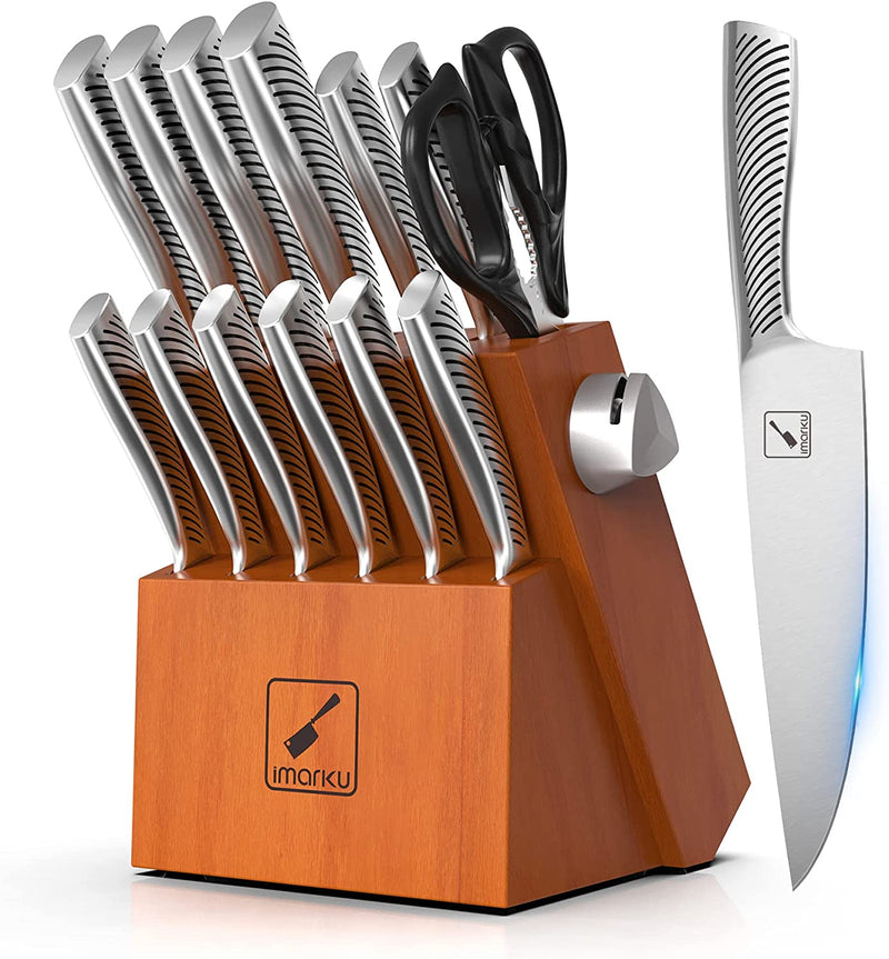 Kitchen Knife Set with Block, Imarku 14-Piece High Carbon Stainless Steel Knife Set, Dishwasher Safe Kitchen Knives, Chef Knife Set with Built-In Sharpener Ergonomic Handle, Christmas Gifts for Women Home & Garden > Kitchen & Dining > Kitchen Tools & Utensils > Kitchen Knives imarku Knife Set  