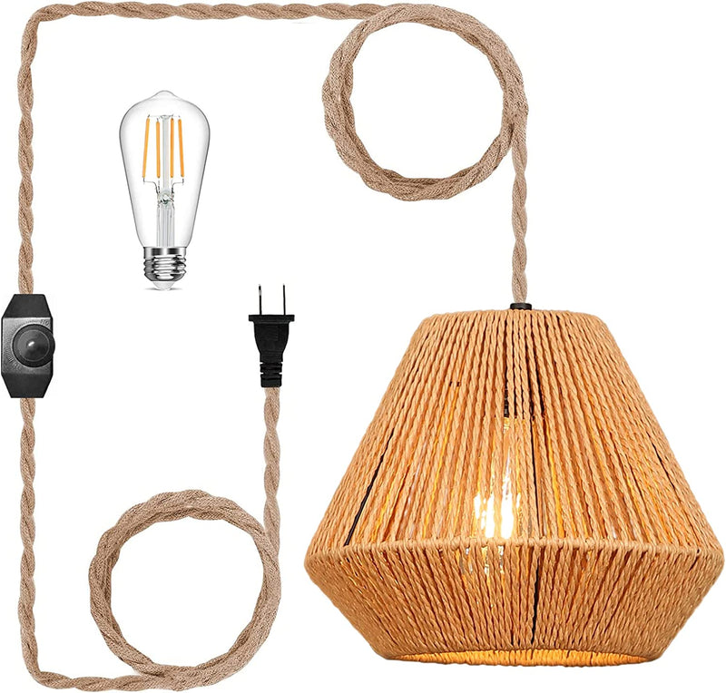 ZECOXOL Plug in Pendant Light Rattan Hanging Lights with Plug in Cord，Dimmable Switch,Hanging Lamp with Bamboo Woven Wicker Lamp Shade,Boho Plug in Ceiling Light Fixtures for Kitchen,Bedroom Home & Garden > Lighting > Lighting Fixtures ELY201 Woven=7.5IN  