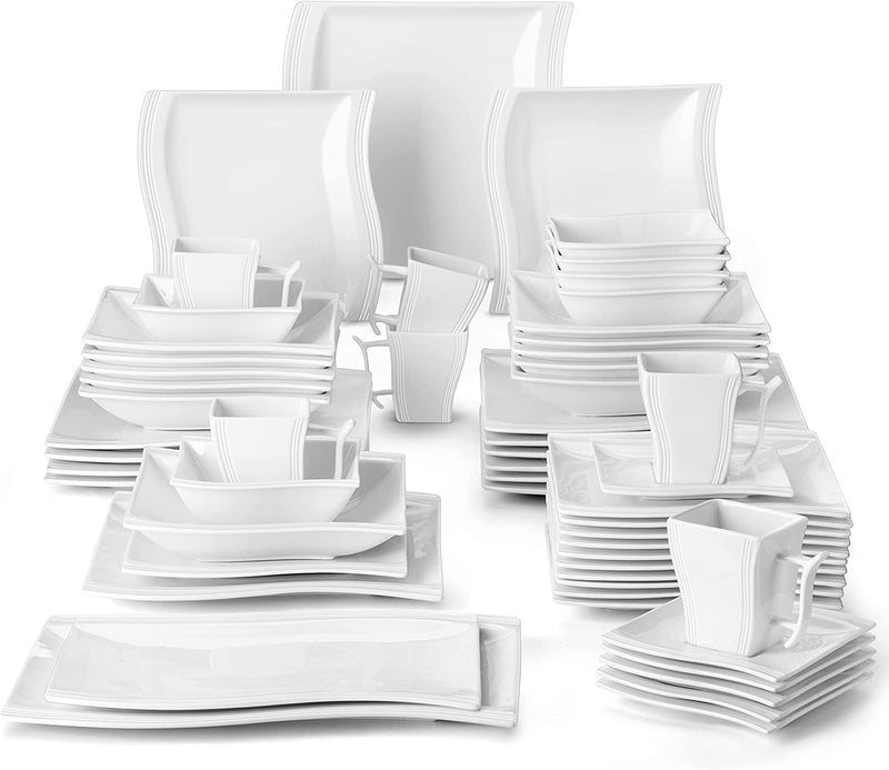 MALACASA Dinnerware Sets, 30 Piece Marble Grey Square Plates and Bowls Sets, Porcelain Dinner Set with Dishes, Plates Set, Cups and Saucers, Modern Dish Set for 6, Series Flora Home & Garden > Kitchen & Dining > Tableware > Dinnerware MALACASA Ivory White 56 Piece(Service for 12) 