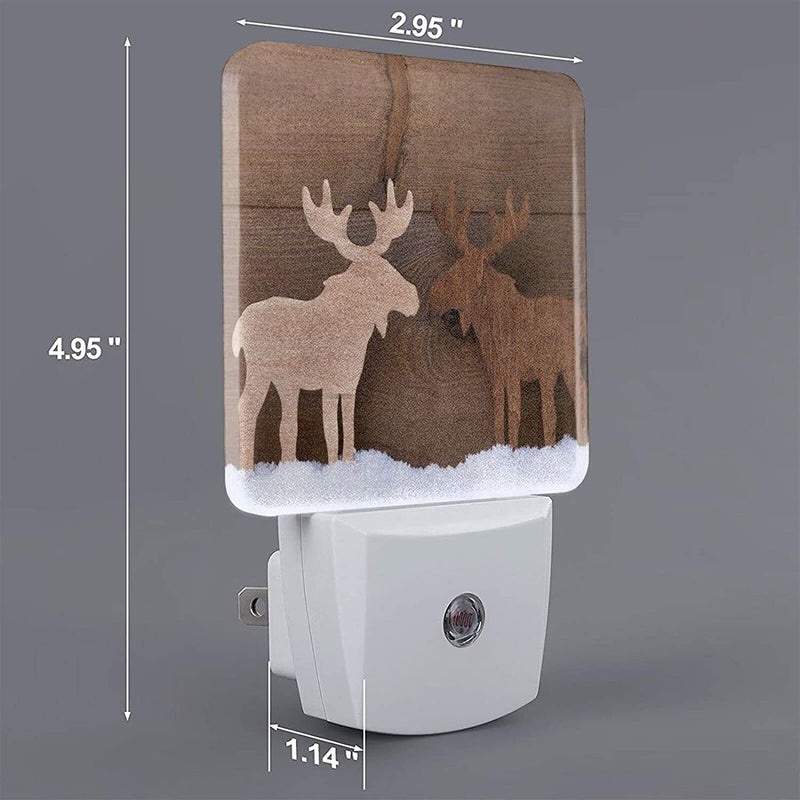 Christmas Moose Couple Night Light Set of 2, Christmas Auto Sensor LED Dusk-To-Dawn Nightlights, Plug-In Sensor Lamp for Bedroom Bathroom Kitchen Hallway Stairs Decorative