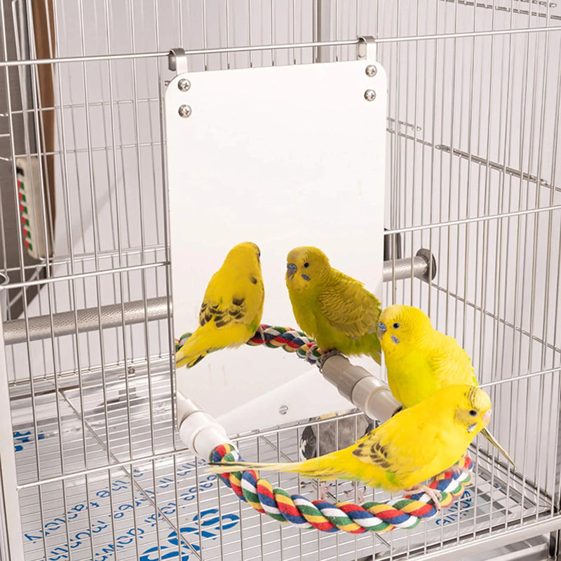 BWOGUE 7 Inch Bird Mirror with Rope Perch Cockatiel Mirror for Cage Bird Toys Swing Parrot Cage Toys for Parakeet Cockatoo Cockatiel Conure Lovebirds Finch Canaries Animals & Pet Supplies > Pet Supplies > Bird Supplies > Bird Toys BWOGUE   
