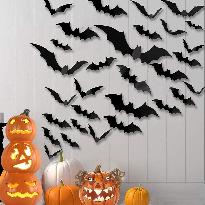 Bats Wall Decor Halloween Decorations,4 Size 122 Pcs 3D Bat Halloween Decorations Indoor, Spooky Hallowen Decorations for Bedroom Outdoor Porch Window Classroom,Waterproof Black Scary Bats  LAMZZP   