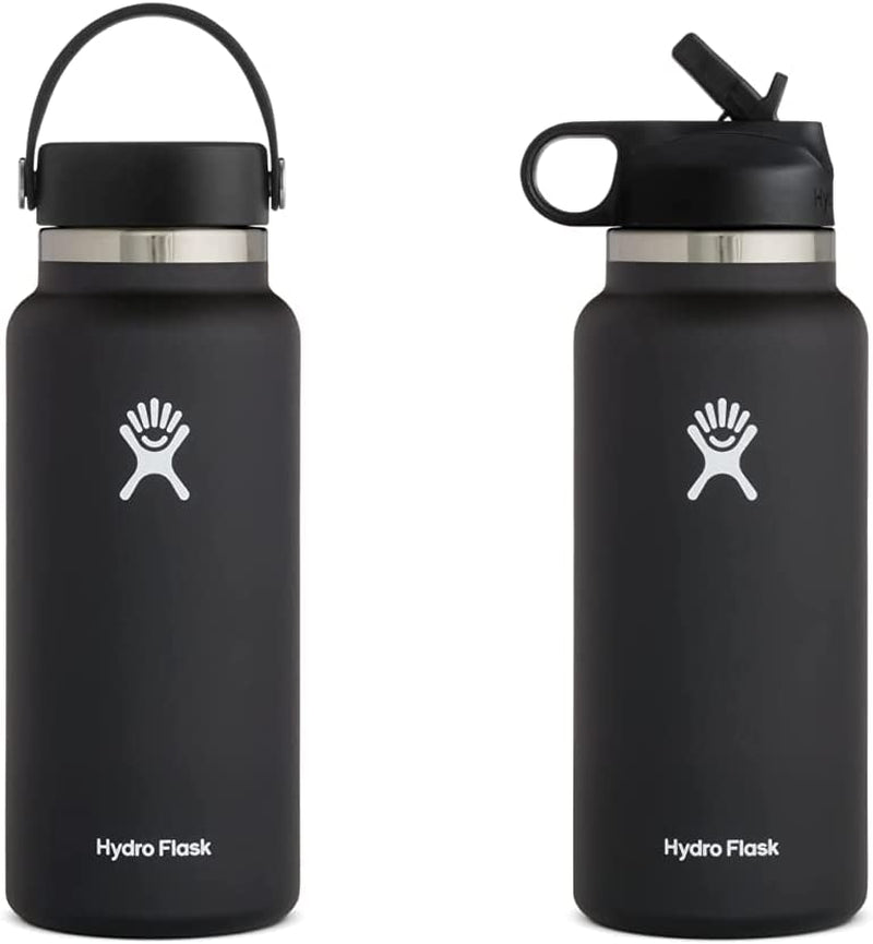 Hydro Flask Wide Mouth Bottle with Flex Cap Sporting Goods > Outdoor Recreation > Winter Sports & Activities Hydro Flask Black 32 oz Bottle + Straw Lid