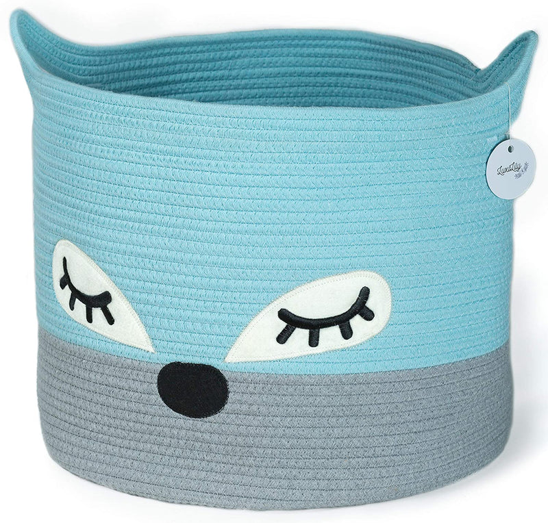 Cute Cotton Rope Storage Baskets - Pink Fox Woven Baby Laundry Basket for Nursery, Stuffed Animal Toy Storage Bin for Kids Rooms, Large Decorative Baby Hamper Basket for Organizing Baby Shower Home & Garden > Household Supplies > Storage & Organization LUXILILY Blue Fox  