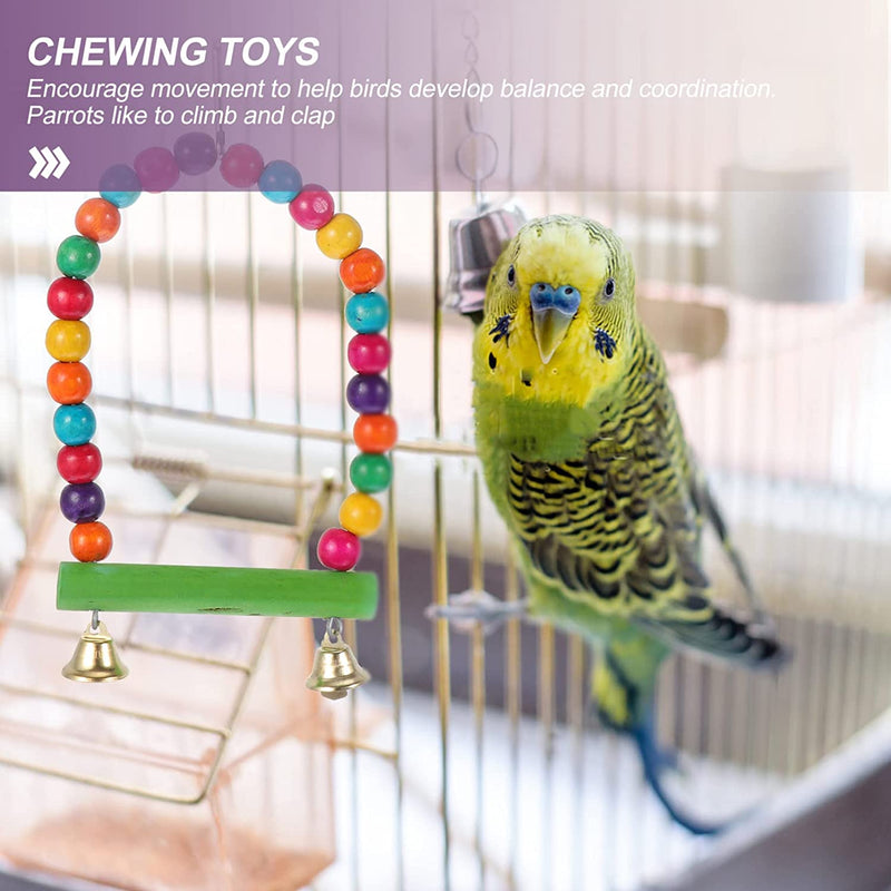 PATKAW Bird Parrot Swing Chewing Toys 5Pcs Bird Cage Play Stand Toy Set Parrot Standing Perch Hammock Climbing Ladder Hanging Bell Toys Bird Cage Accessories Animals & Pet Supplies > Pet Supplies > Bird Supplies > Bird Cages & Stands PATKAW   