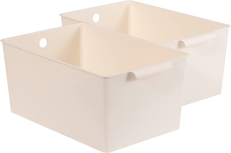 LUFOFOX Set of 2 Plastic Storage Baskets for Shelves with Labels,Small Pantry Organizer,White Storage Tray Baskets for Kitchen,Countertop,Cabinet, Bedroom,Office and Bathroom(Large,White) Home & Garden > Household Supplies > Storage & Organization LUFOFOX   