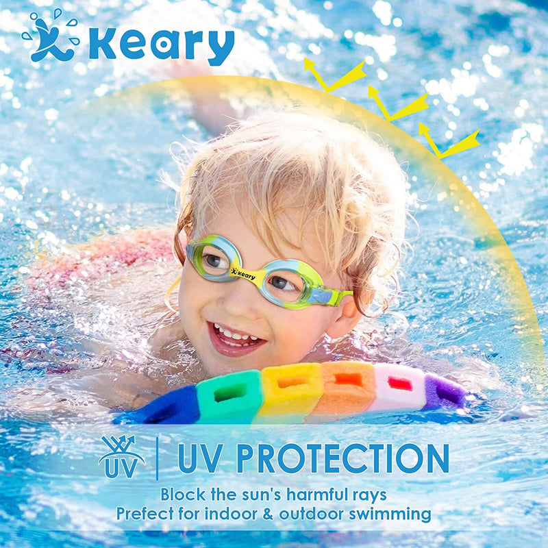 Keary 2 Pack Anti-Fog Swim Goggles for Kids Toddler(2-9), Waterproof UV Protection Flat Lens with Flexible Nose Piece Sporting Goods > Outdoor Recreation > Boating & Water Sports > Swimming > Swim Goggles & Masks Keary   
