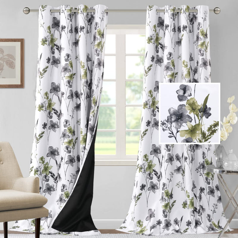 H.VERSAILTEX 100% Blackout Curtains 84 Inch Length 2 Panels Set Cattleya Floral Printed Drapes Leah Floral Thermal Curtains for Bedroom with Black Liner Sound Proof Curtains, Navy and Taupe Home & Garden > Decor > Window Treatments > Curtains & Drapes H.VERSAILTEX Grey/Olive 52"W x 108"L 