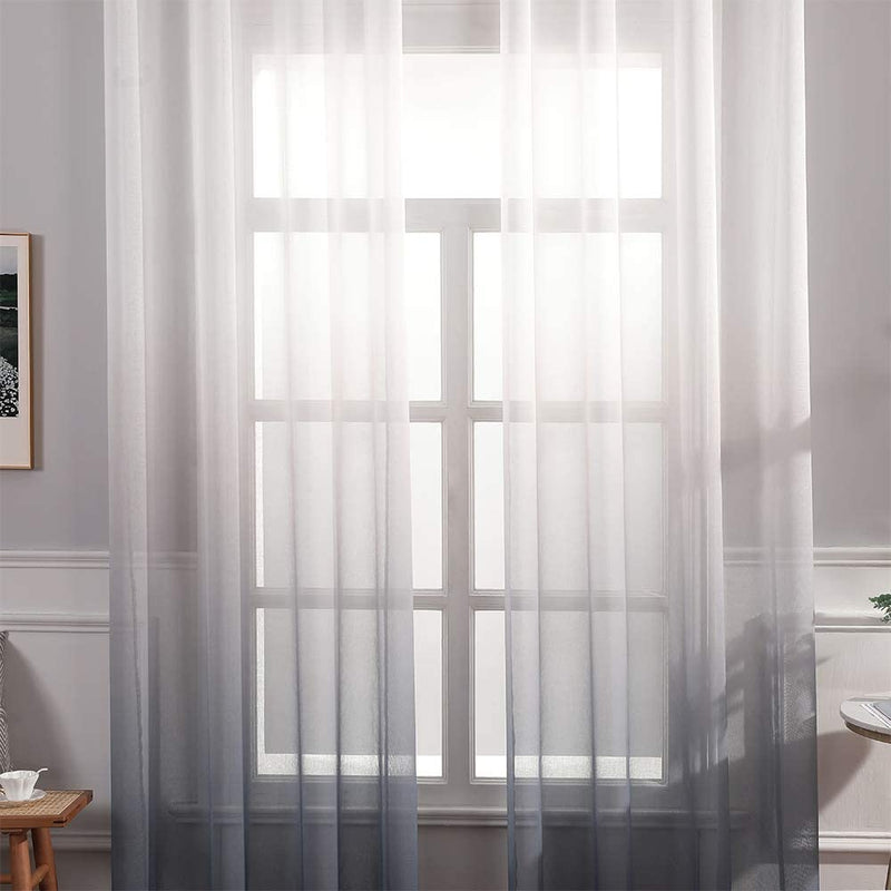 MIULEE 2 Panels Linen Sheer Curtain Voile Grommet Top Semi Translucent Gradient Curtains Window Treatment for Bedroom Living Room Ombre Grey 54X84 Inch Home & Garden > Decor > Window Treatments > Curtains & Drapes MIULEE   