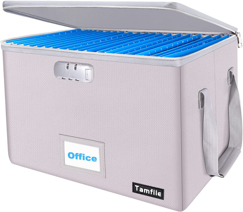 Tamfile File Organizer with Lock, Fireproof Document Box, File Storage Box, Bankers Boxes with Lid, Document Organizer for Hanging Letter/Legal Folder, Collapsible Portable Filing Box for Home Office