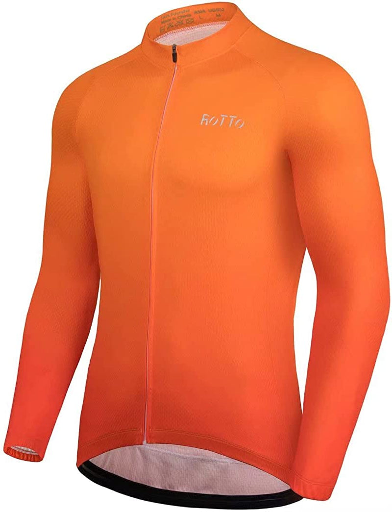 ROTTO Cycling Jersey Mens Bike Shirt Long Sleeve Gradient Color Series Sporting Goods > Outdoor Recreation > Cycling > Cycling Apparel & Accessories ROTTO 05 Orange XX-Large 