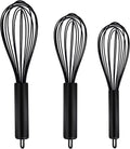 TEEVEA Silicone Whisk 3 Pack Upgraded Kitchen Silicone Whisk Balloon Wire Whisk Set Sturdy Egg Beater Baking Tools for Blending Whisking Beating Stirring Cooking Baking Home & Garden > Kitchen & Dining > Kitchen Tools & Utensils TEEVEA 3 Pack Black Balloon Black Handle  
