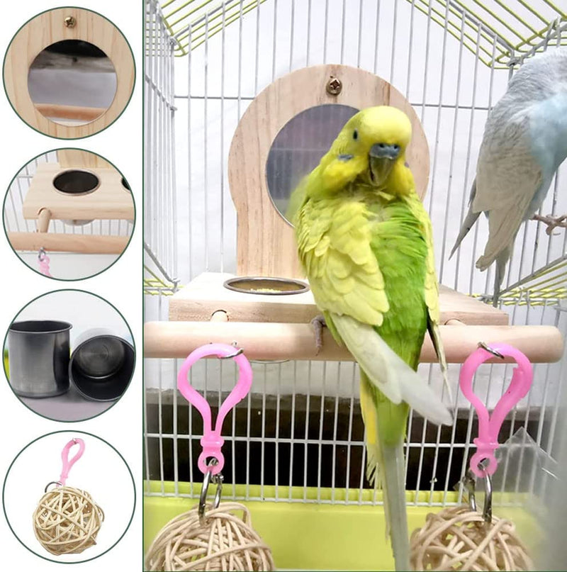 Tfwadmx Bird Food Water Bowl with Mirror Toys Set, Hanging Cage Feeders for Parakeets, Parrot SS Feeding&Watering Dish Cups with Wooden Platform Stand Perch for Cockatiel Budgie Finch Conure Supplies Animals & Pet Supplies > Pet Supplies > Bird Supplies > Bird Cage Accessories > Bird Cage Food & Water Dishes Tfwadmx-us   