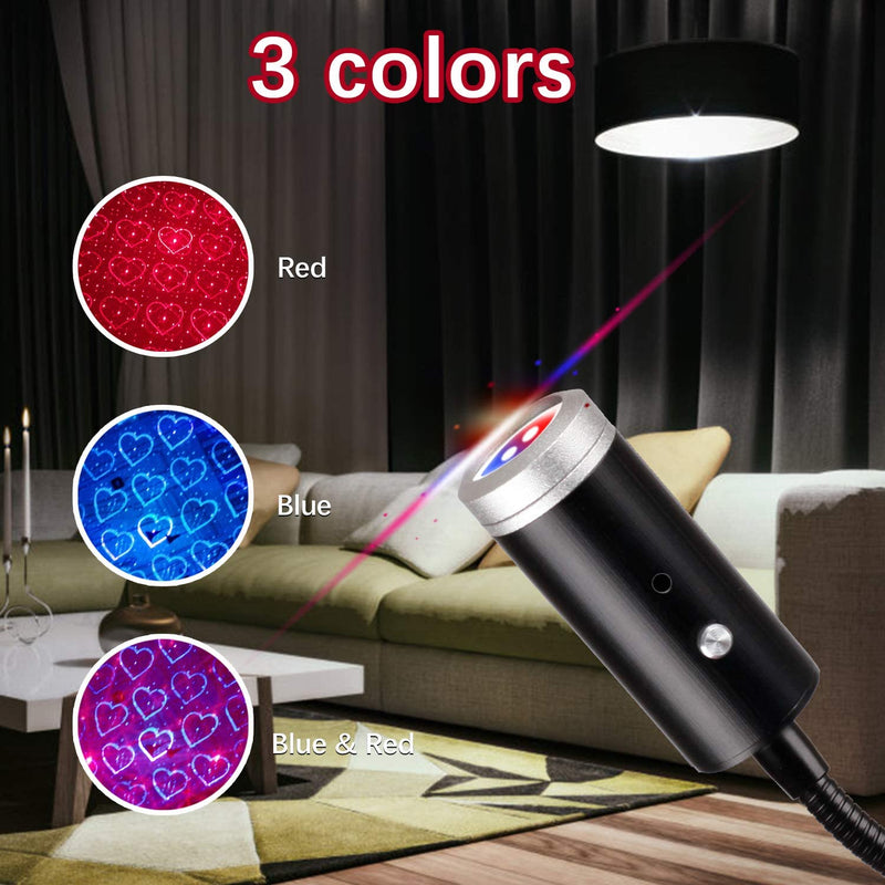USB Star Night Light,9 Functional Modes | 24 Lighting Effects,Sound Activated Strobe Atmosphere Decorations for Car Interior,Ceiling, Bedroom, Party and More (Blue&Red)