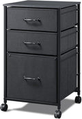 DEVAISE Mobile File Cabinet, Rolling Printer Stand with 3 Drawers, Fabric Vertical Filing Cabinet Fits A4 or Letter Size for Home Office, Charcoal Black Wood Grain Print Home & Garden > Household Supplies > Storage & Organization DEVAISE Black  