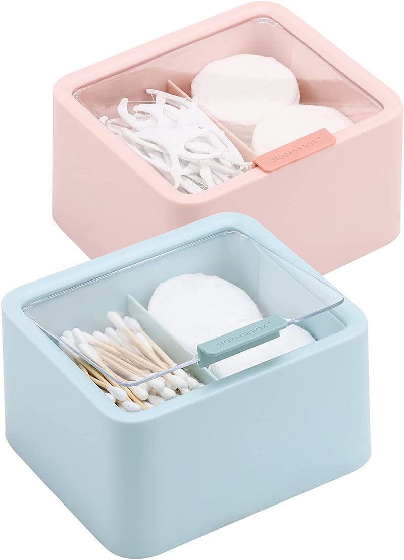 Tecbeauty 2 Slot Cotton Swab Ball Qtip Holder Jar Plastic Container Dispenser Box with Hinged Lid for Bathroom Home Storage Organizer Home & Garden > Household Supplies > Storage & Organization Tecbeauty Pink x 1 + Blue x 1  