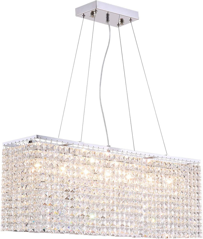NOXARTE Crystal Chandelier Rectangular Modern Raindrop 7 Lights Hanging Pendant Light for Kitchen Dining Room L32 Home & Garden > Lighting > Lighting Fixtures > Chandeliers NOXARTE   